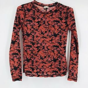 Free people Floral Printed Lightweight Long Sleeve Red Black Size Medium
